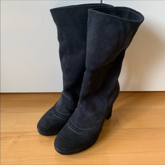 Prada Block Heel Suede Bootie Navy Blue 7.5 - Picture 3 of 7